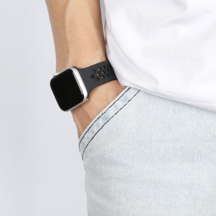 Solo Loop Sportbandje - Maat: L - Zwart - Geschikt voor Apple Watch 38mm / 40mm / 41mm / 42mm