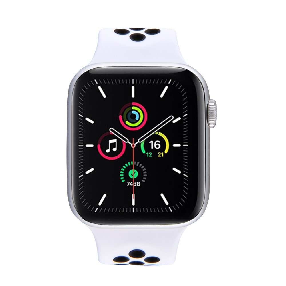 Solo Loop Sportbandje - Maat: L - Wit + Zwart - Geschikt voor Apple Watch 38mm / 40mm / 41mm / 42mm
