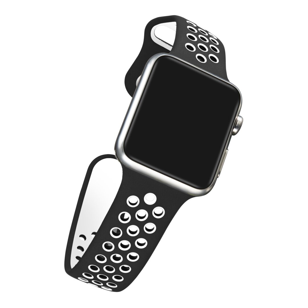 Sportbandje - Maat: S/M - Zwart + Wit - Geschikt voor Apple Watch 38mm / 40mm / 41mm / 42mm