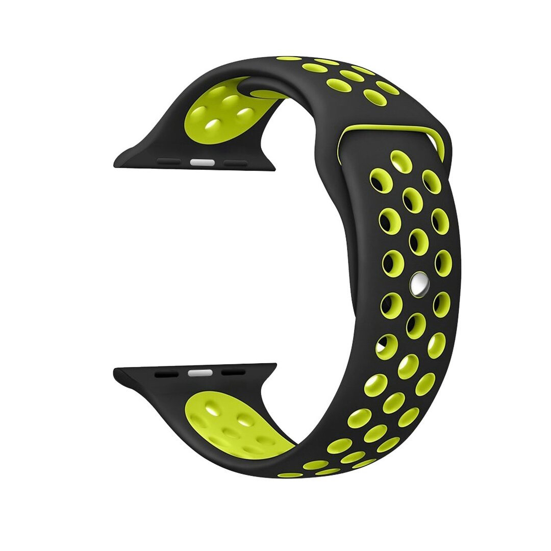 Sportbandje - Maat: S/M - Zwart + Geel - Geschikt voor Apple Watch 38mm / 40mm / 41mm / 42mm