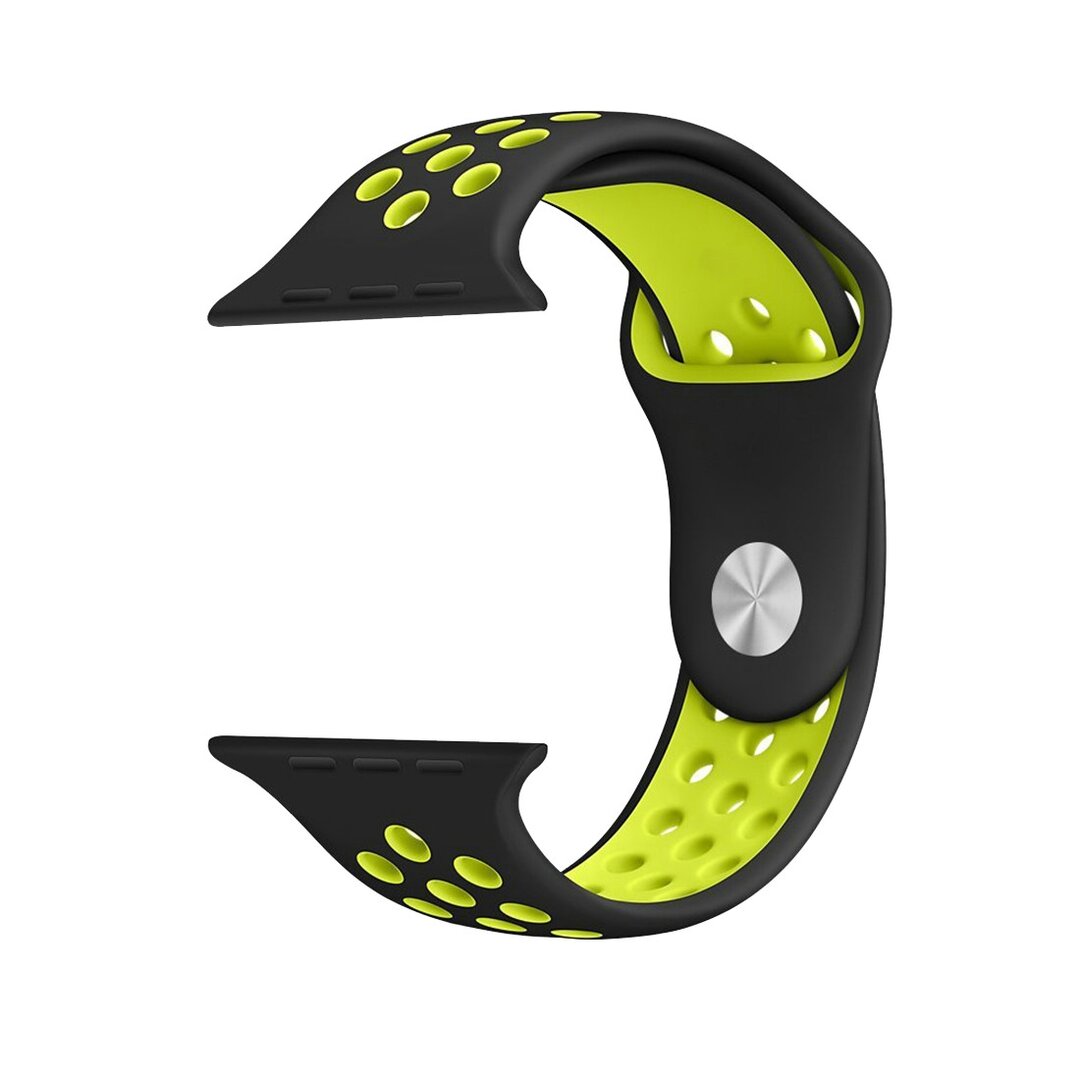 Sportbandje - Maat: S/M - Zwart + Geel - Geschikt voor Apple Watch 38mm / 40mm / 41mm / 42mm
