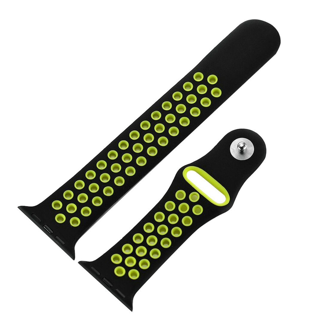 Sportbandje - Maat: S/M - Zwart + Geel - Geschikt voor Apple Watch 38mm / 40mm / 41mm / 42mm