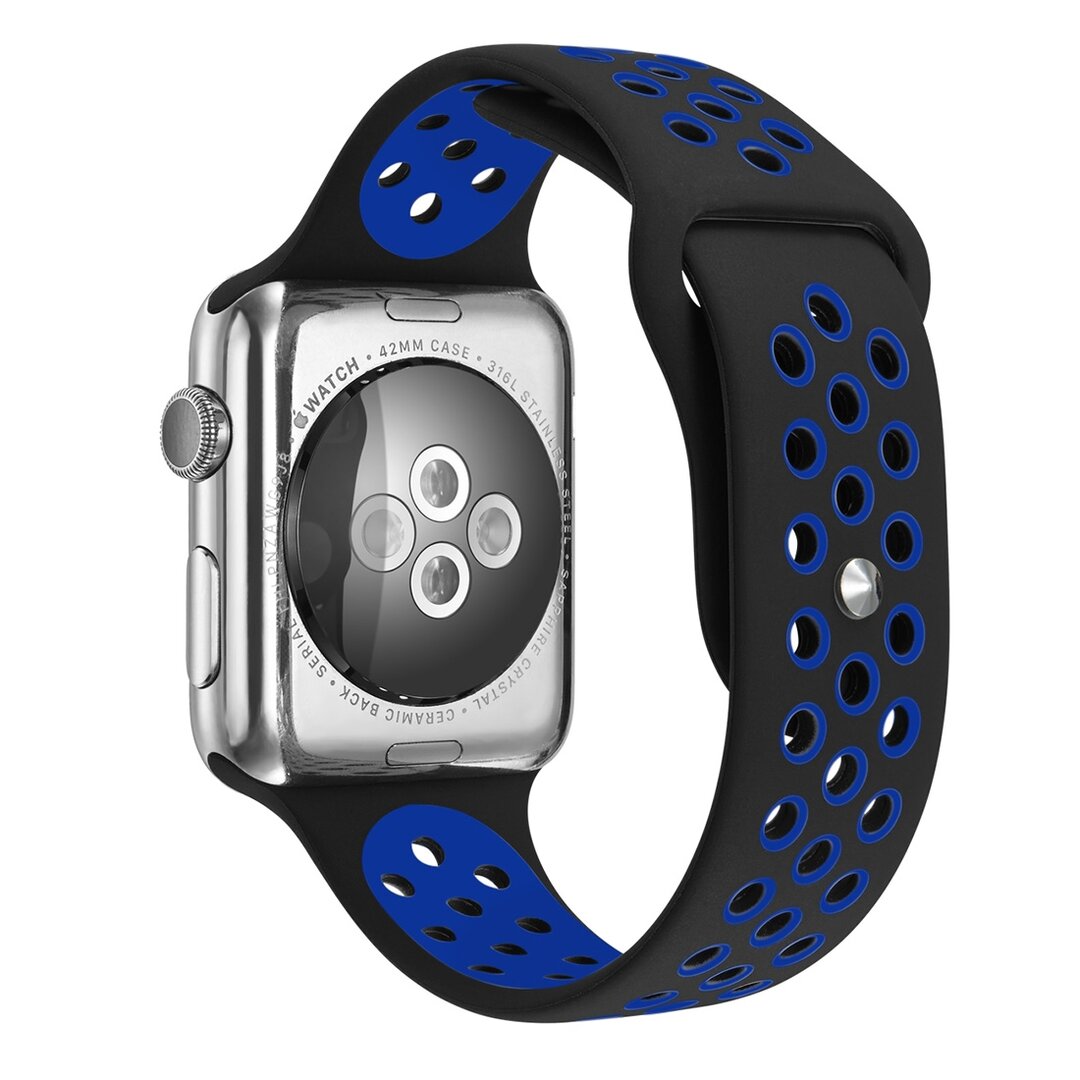 Sportbandje - Maat: S/M - Zwart + Blauw - Geschikt voor Apple Watch 38mm / 40mm / 41mm / 42mm