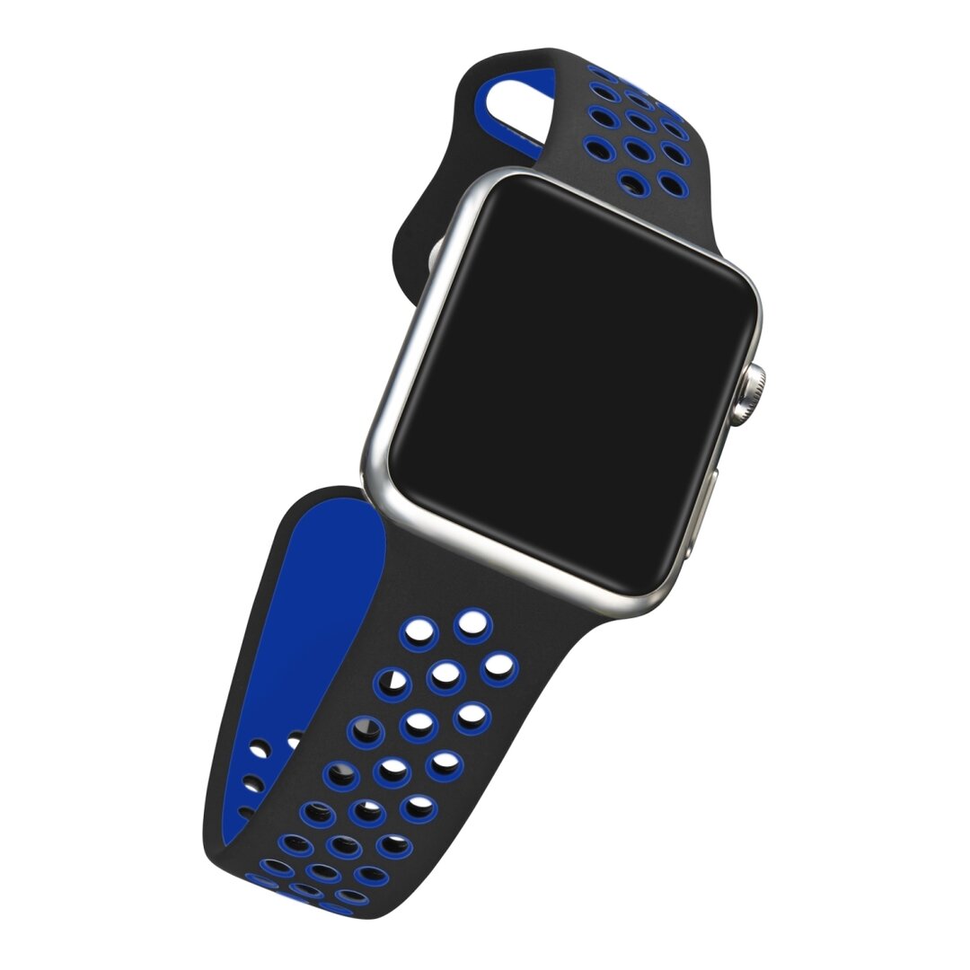 Sportbandje - Maat: S/M - Zwart + Blauw - Geschikt voor Apple Watch 38mm / 40mm / 41mm / 42mm