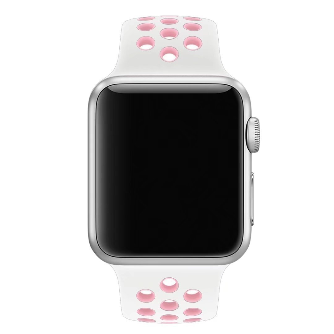 Sportbandje - Maat: S/M - Wit + Roze - Geschikt voor Apple Watch 38mm / 40mm / 41mm / 42mm