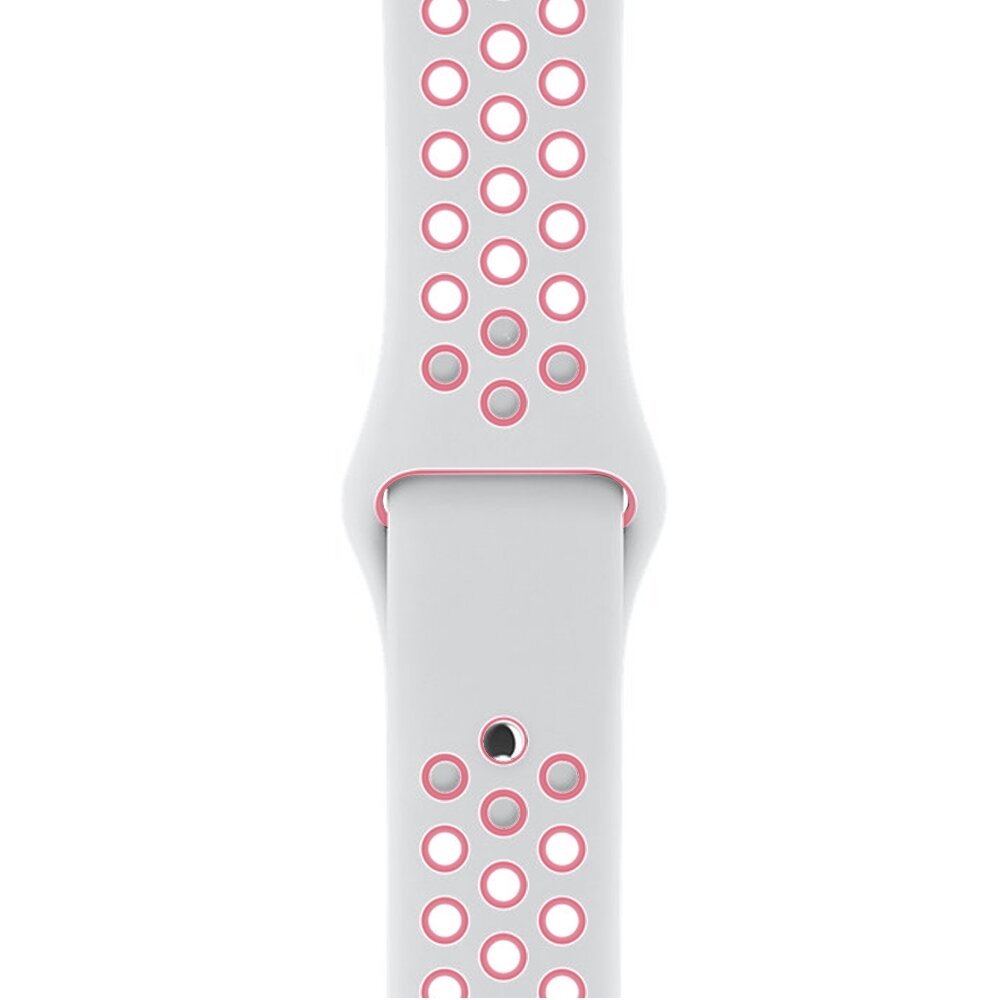 Sportbandje - Maat: S/M - Wit + Roze - Geschikt voor Apple Watch 38mm / 40mm / 41mm / 42mm
