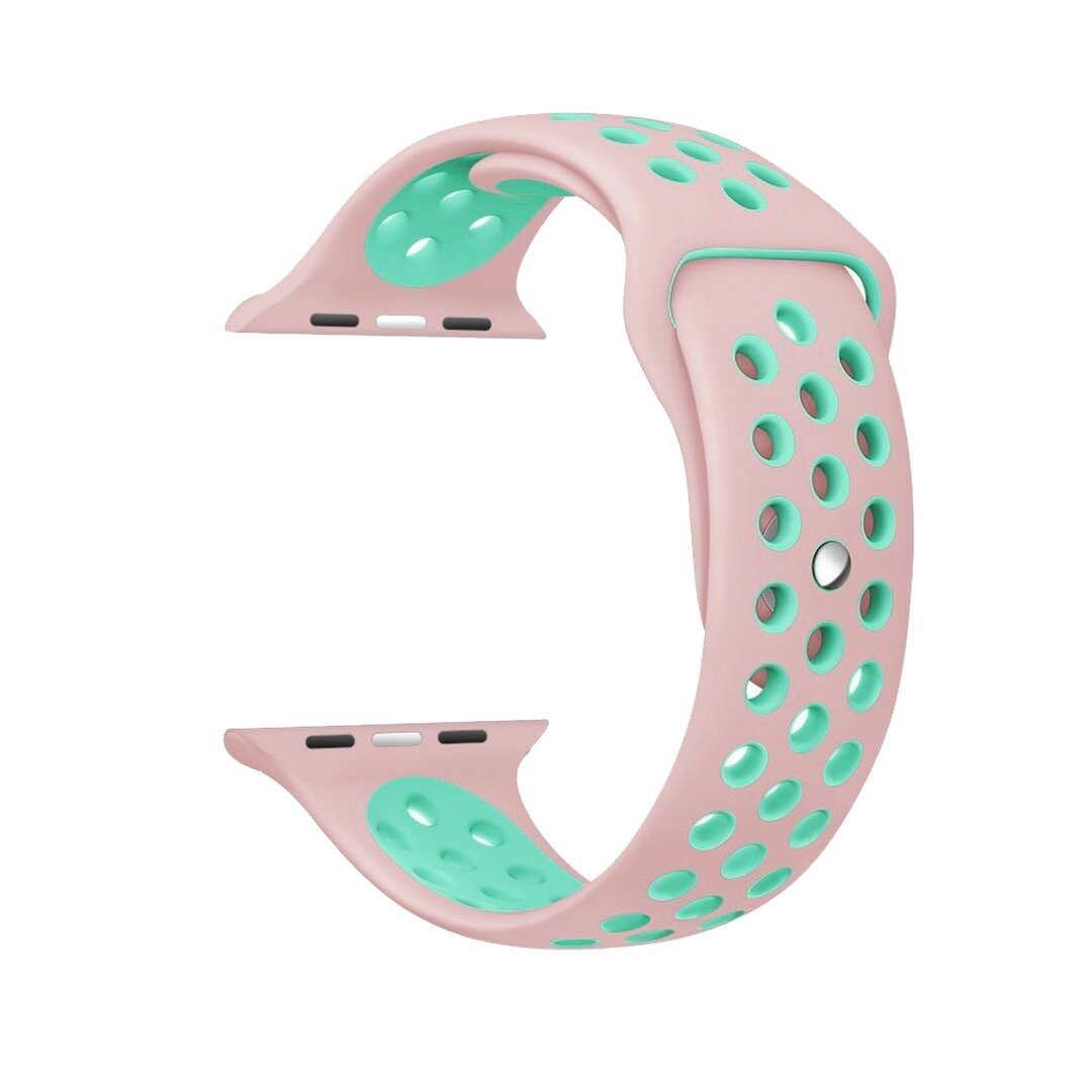 Sportbandje - Maat: S/M - Roze + Groen - Geschikt voor Apple Watch 38mm / 40mm / 41mm / 42mm
