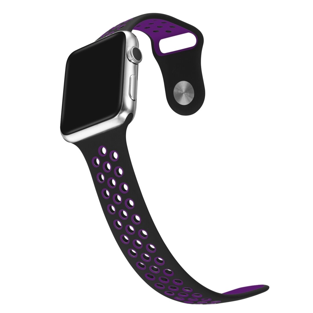 Sportbandje - Maat: S/M - Paars + Zwart - Geschikt voor Apple Watch 38mm / 40mm / 41mm / 42mm