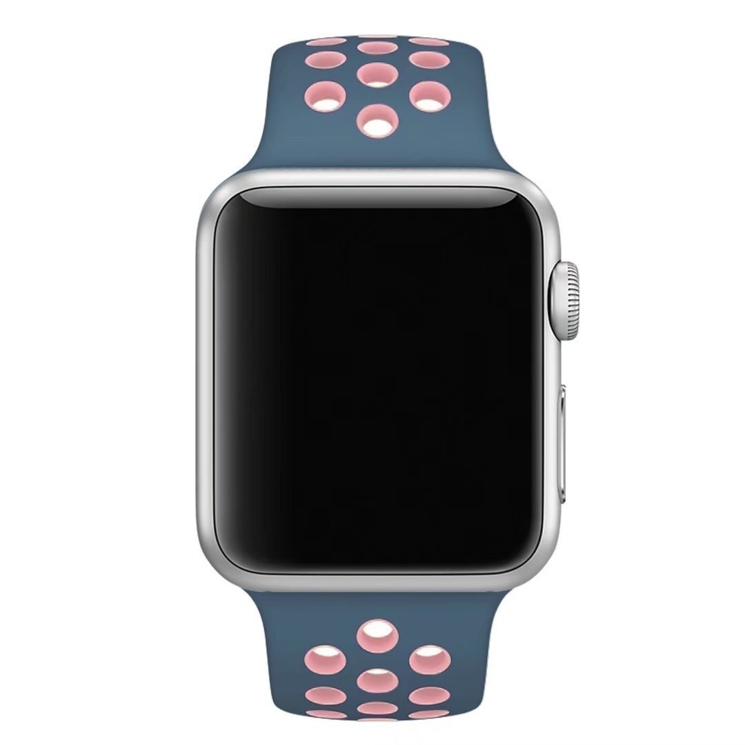 Sportbandje - Maat: S/M - Blauw + Roze - Geschikt voor Apple Watch 38mm / 40mm / 41mm / 42mm