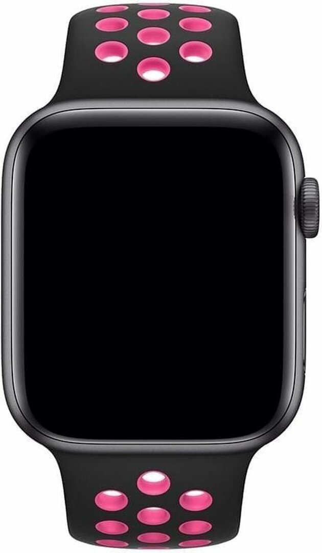 Sportbandje - Maat: M/L - Zwart + Roze - Geschikt voor Apple Watch 38mm / 40mm / 41mm / 42mm