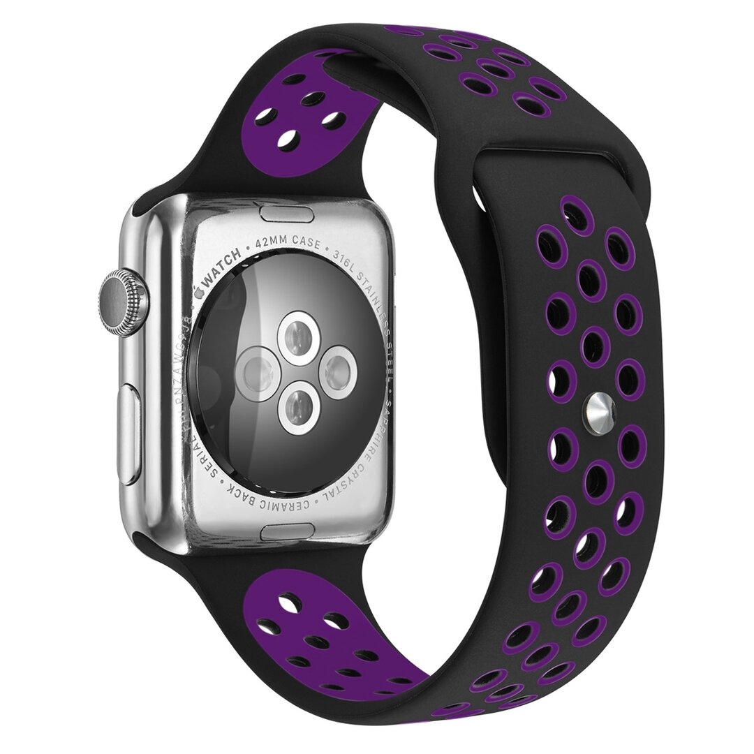 Sportbandje - Maat: M/L - Paars + Zwart - Geschikt voor Apple Watch 38mm / 40mm / 41mm / 42mm