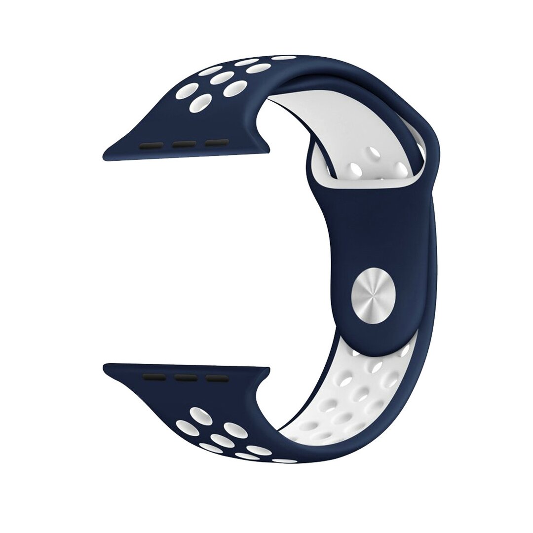Sportbandje - Maat: M/L - Blauw + Wit - Geschikt voor Apple watch 38mm / 40mm / 41mm / 42mm