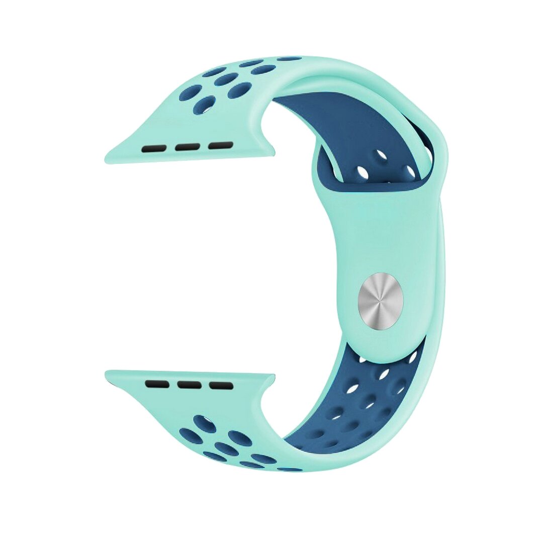 Sportbandje - Maat: M/L - Blauw + Groen - Geschikt voor Apple watch 38mm / 40mm / 41mm / 42mm