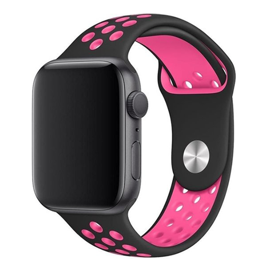 Sportbandje - Maat: S/M - Zwart + Roze - Geschikt voor Apple Watch 44mm / 45mm&nbsp;/ 46mm / 49mm
