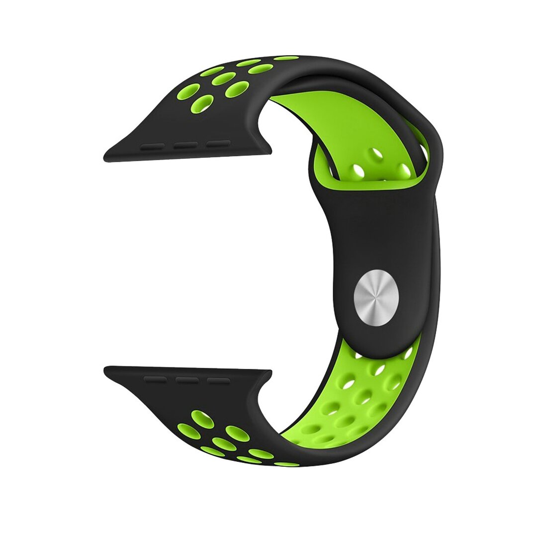 Sportbandje - Maat: S/M - Zwart + Groen - Geschikt voor Apple Watch 44mm / 45mm&nbsp;/ 46mm / 49mm
