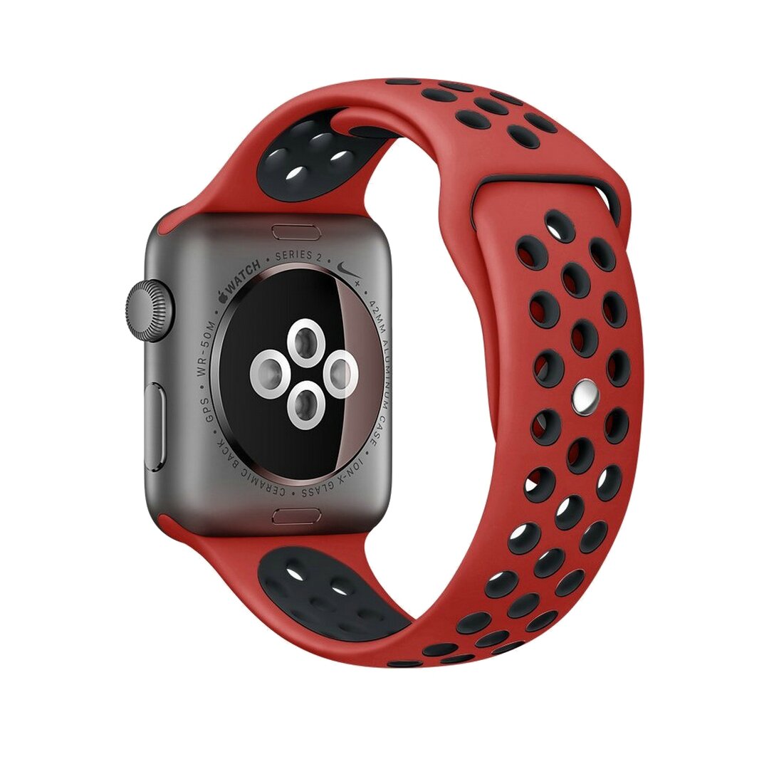 Sportbandje - Maat: S/M - Rood + Zwart - Geschikt voor Apple Watch 44mm / 45mm&nbsp;/ 46mm / 49mm