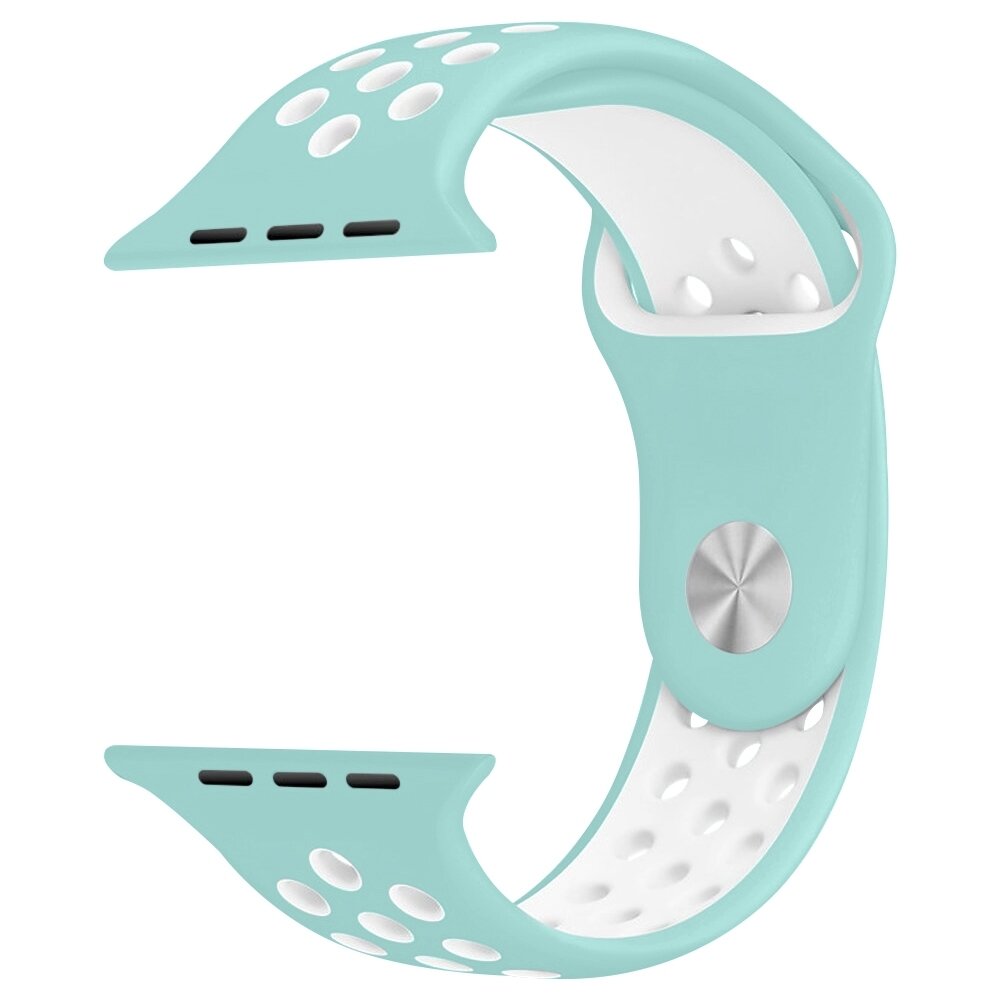 Sportbandje - Maat: M/L - Wit + Groen - Geschikt voor Apple Watch 44mm / 45mm&nbsp;/ 46mm / 49mm