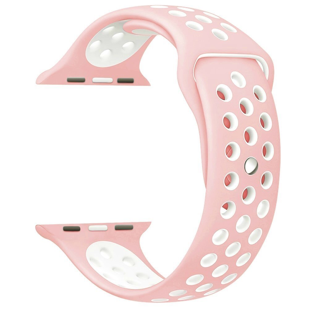 Sportbandje - Maat: M/L - Roze + Wit - Geschikt voor Apple Watch 44mm / 45mm&nbsp;/ 46mm / 49mm