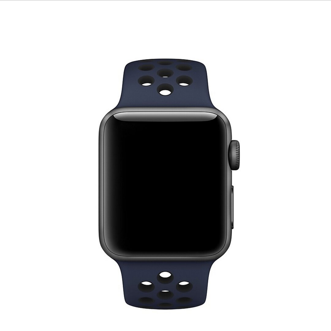 Sportbandje - Maat: M/L - Blauw + Zwart - Geschikt voor Apple Watch 44mm / 45mm&nbsp;/ 46mm / 49mm