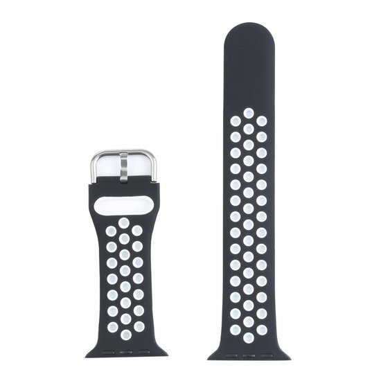 Siliconen sportband met gesp - Zwart + Wit - Geschikt voor Apple Watch 38mm / 40mm / 41mm / 42mm