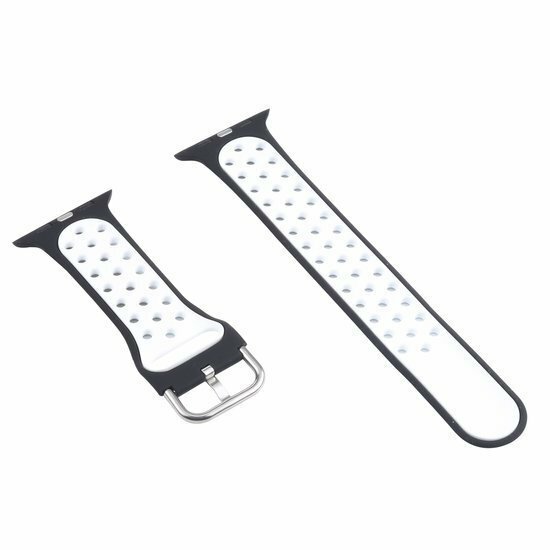 Siliconen sportband met gesp - Zwart + Wit - Geschikt voor Apple Watch 38mm / 40mm / 41mm / 42mm