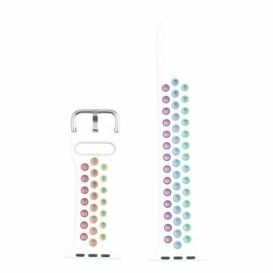 Siliconen sportband met gesp - Wit + Multicolor - Geschikt voor Apple Watch 38mm / 40mm / 41mm / 42mm