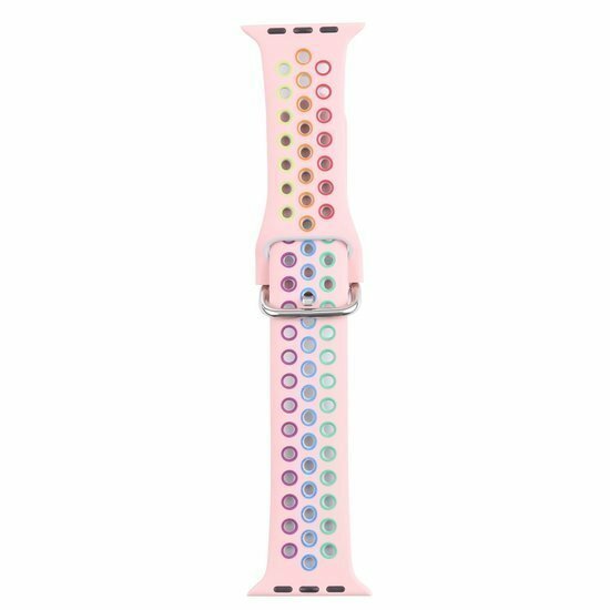 Siliconen sportband met gesp - Roze + Multicolor - Geschikt voor Apple Watch 38mm / 40mm / 41mm / 42mm