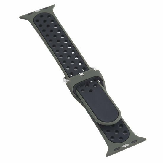 Siliconen sportband met gesp - Olijfgroen + Zwart - Geschikt voor Apple Watch 38mm / 40mm / 41mm / 42mm