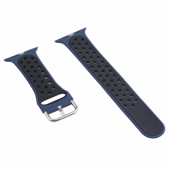 Siliconen sportband met gesp - Donkerblauw + Zwart - Geschikt voor Apple Watch 38mm / 40mm / 41mm / 42mm