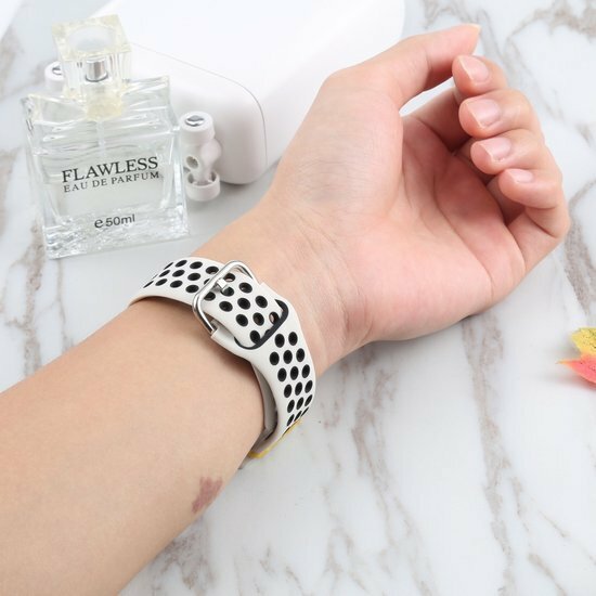 Siliconen sportband met gesp - Cr&egrave;me wit + Zwart - Geschikt voor Apple Watch 38mm / 40mm / 41mm / 42mm