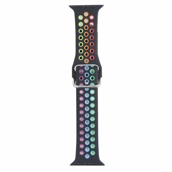 Siliconen sportband met gesp - Zwart + Multicolor - Geschikt voor Apple Watch 44mm / 45mm&nbsp;/ 46mm / 49mm