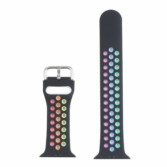 Siliconen sportband met gesp - Zwart + Multicolor - Geschikt voor Apple Watch 44mm / 45mm&nbsp;/ 46mm / 49mm