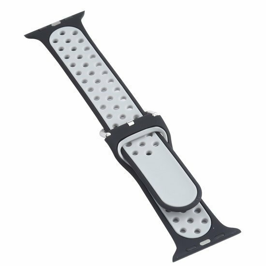 Siliconen sportband met gesp - Zwart + Grijs - Geschikt voor Apple Watch 44mm / 45mm&nbsp;/ 46mm / 49mm