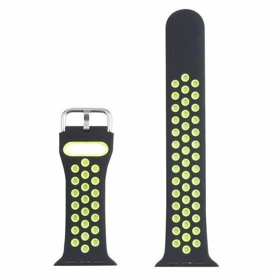 Siliconen sportband met gesp - Zwart + Geel - Geschikt voor Apple Watch 44mm / 45mm&nbsp;/ 46mm / 49mm