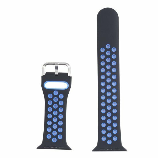 Siliconen sportband met gesp - Zwart + Blauw - Geschikt voor Apple Watch 44mm / 45mm&nbsp;/ 46mm / 49mm