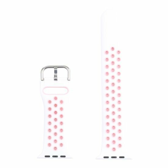 Siliconen sportband met gesp - Wit + Roze - Geschikt voor Apple Watch 44mm / 45mm&nbsp;/ 46mm / 49mm