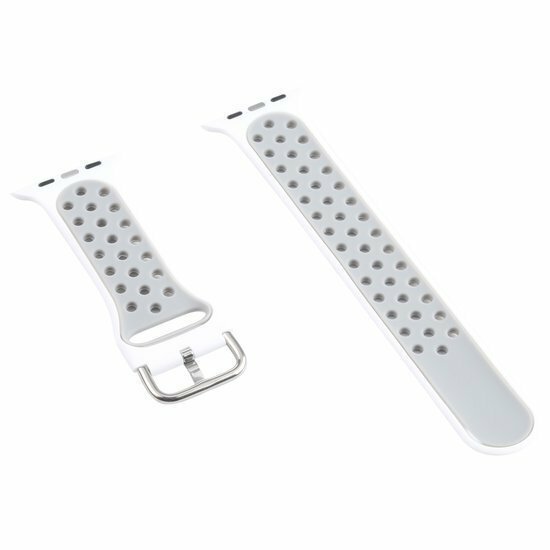 Siliconen sportband met gesp - Wit + Grijs - Geschikt voor Apple Watch 44mm / 45mm&nbsp;/ 46mm / 49mm