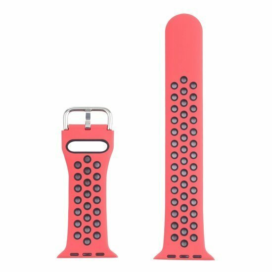 Siliconen sportband met gesp - Rood + Zwart - Geschikt voor Apple Watch 44mm / 45mm&nbsp;/ 46mm / 49mm