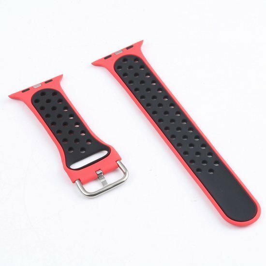Siliconen sportband met gesp - Rood + Zwart - Geschikt voor Apple Watch 44mm / 45mm&nbsp;/ 46mm / 49mm