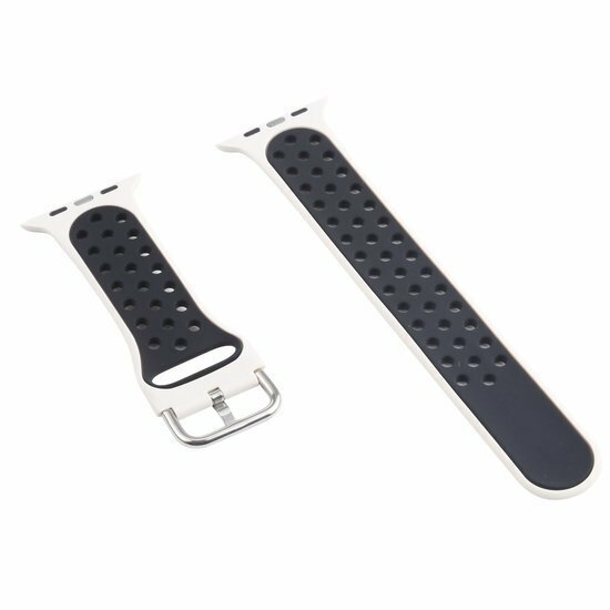 Siliconen sportband met gesp - Cr&egrave;me wit + Zwart - Geschikt voor Apple Watch 44mm / 45mm&nbsp;/ 46mm / 49mm