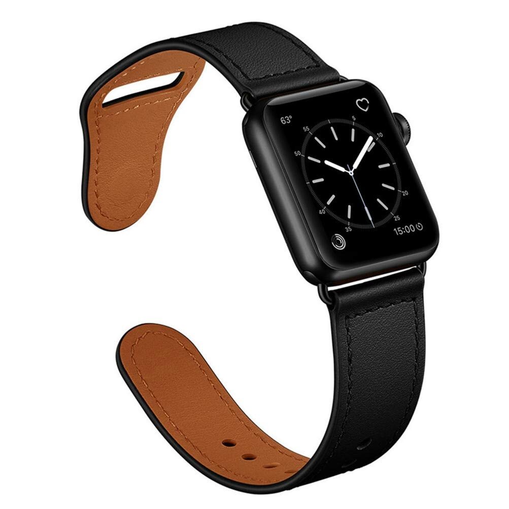 Leren bandje - Zwart - Geschikt voor Apple Watch 44mm / 45mm&nbsp;/ 46mm / 49mm
