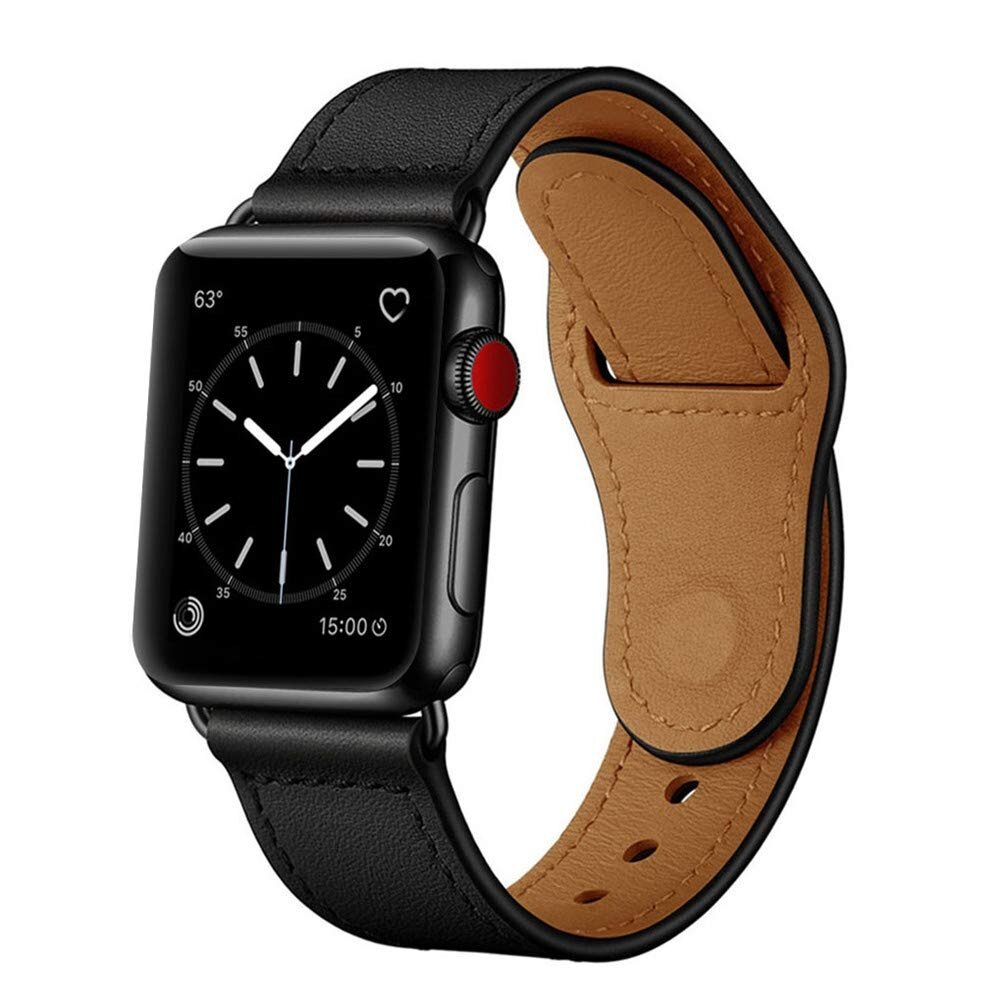 Leren bandje - Zwart - Geschikt voor Apple Watch 44mm / 45mm&nbsp;/ 46mm / 49mm