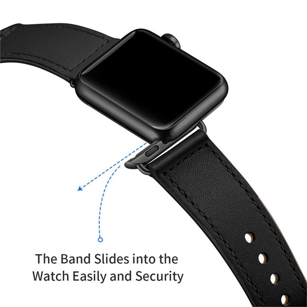 Leren bandje - Zwart - Geschikt voor Apple Watch 44mm / 45mm&nbsp;/ 46mm / 49mm