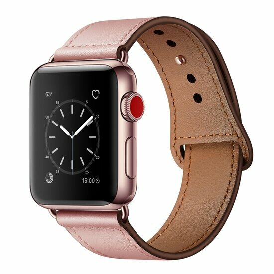 Leren bandje - Roze - Geschikt voor Apple Watch 44mm / 45mm&nbsp;/ 46mm / 49mm