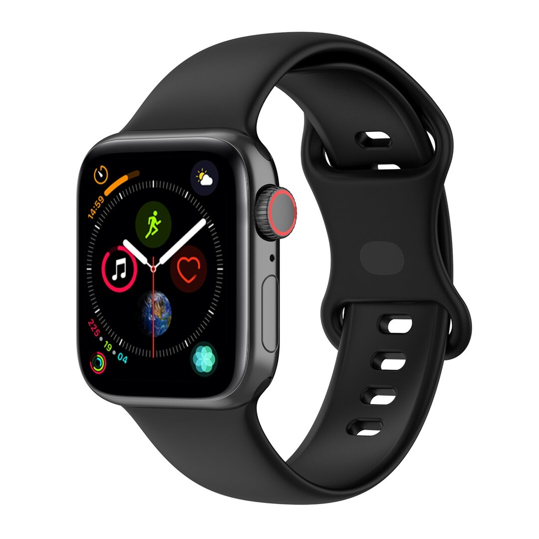 Siliconen sportbandje - Zwart - Maat: M/L - Geschikt voor Apple Watch 44mm / 45mm&nbsp;/ 46mm / 49mm