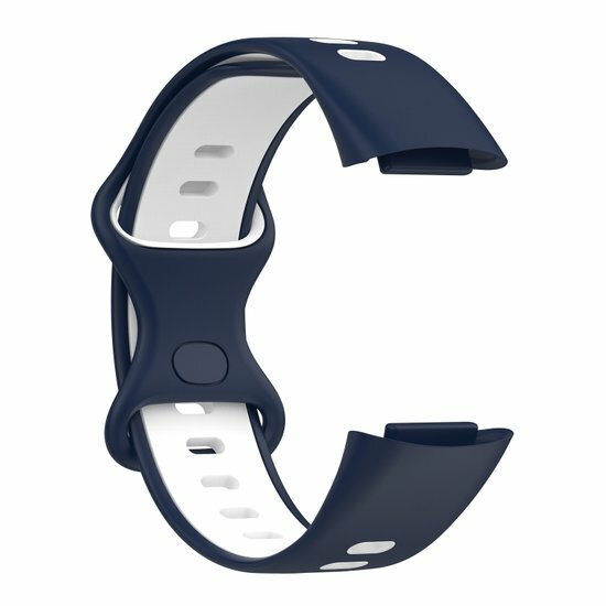 FitBit Charge 5 &amp; 6 Sportbandje met dubbele lus - Donkerblauw / wit - Tweekleurig - Maat: L