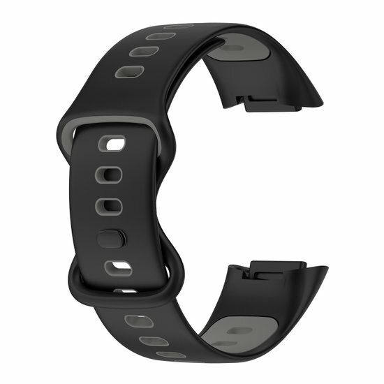 FitBit Charge 5 &amp; 6 Sportbandje met dubbele lus - Zwart / grijs - Tweekleurig - Maat: L