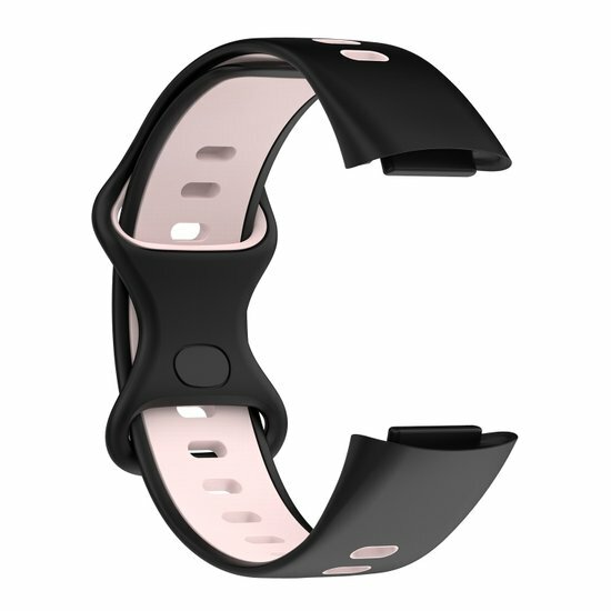 FitBit Charge 5 &amp; 6 Sportbandje met dubbele lus - Zwart / roze - Tweekleurig - Maat: L