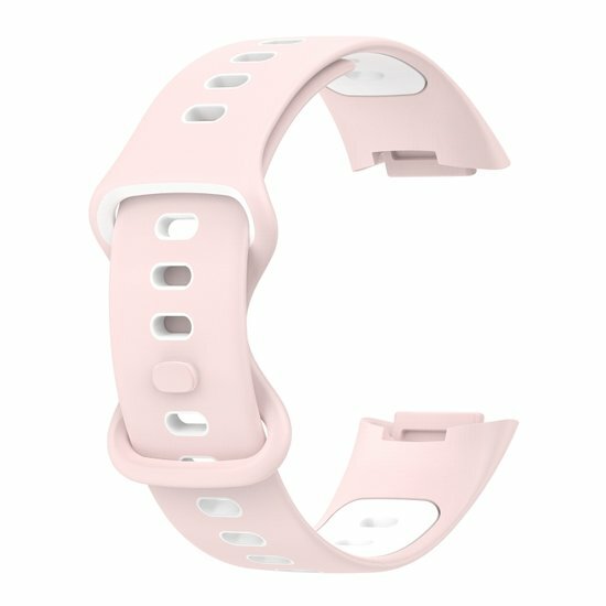 FitBit Charge 5 &amp; 6 Sportbandje met dubbele lus - Roze / wit - Tweekleurig - Maat: L