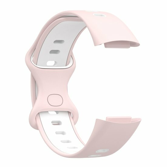 FitBit Charge 5 &amp; 6 Sportbandje met dubbele lus - Roze / wit - Tweekleurig - Maat: L